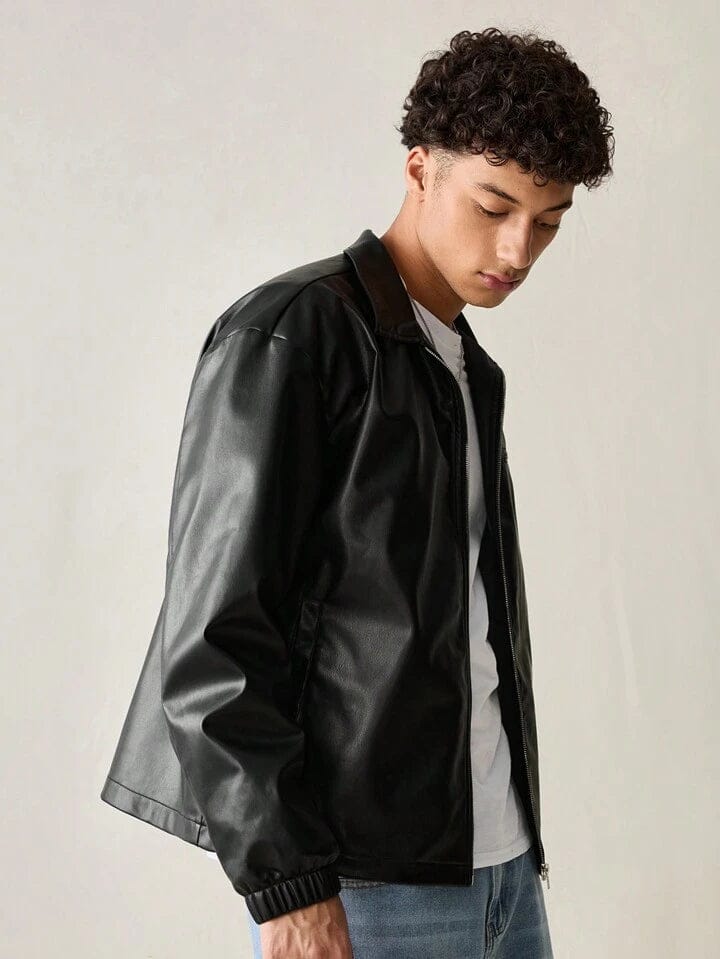 givawibe Men’s Black Faux Leather Jacket – Classic Zip-Up Streetwear Style