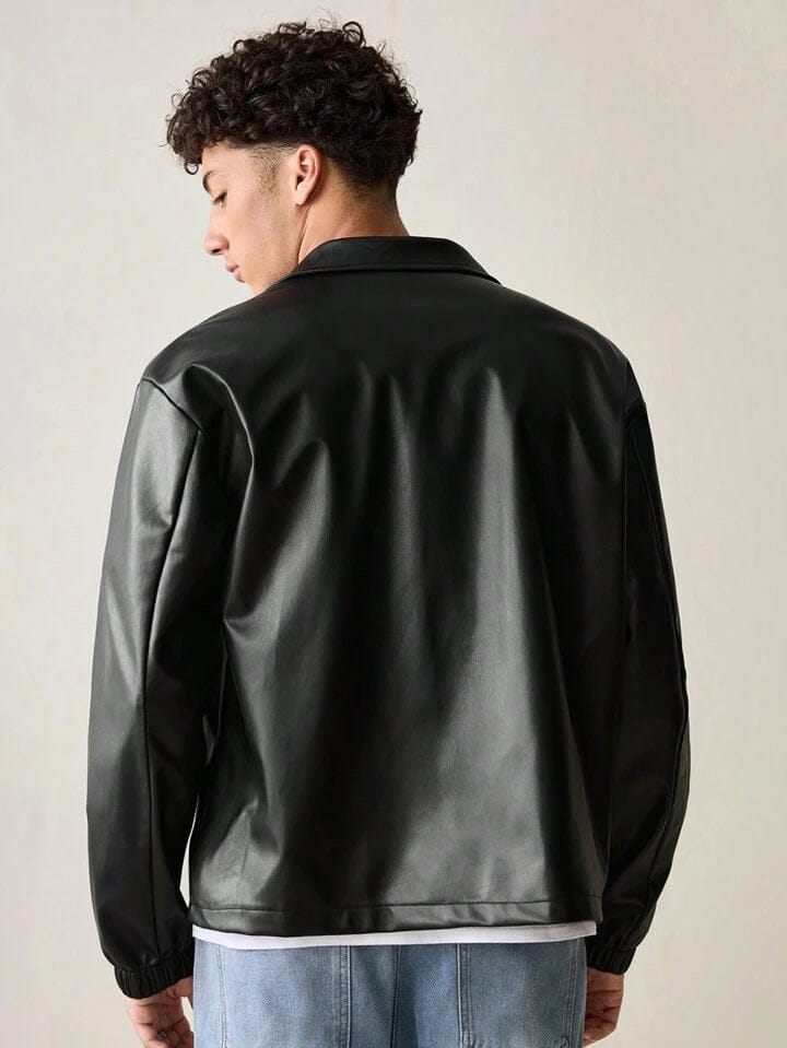 givawibe Men’s Black Faux Leather Jacket – Classic Zip-Up Streetwear Style