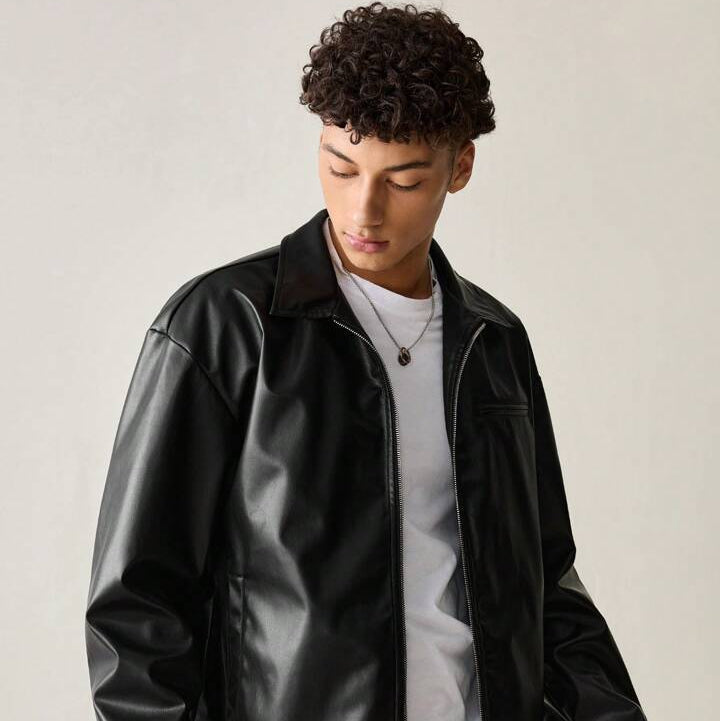 givawibe Men’s Black Faux Leather Jacket – Classic Zip-Up Streetwear Style