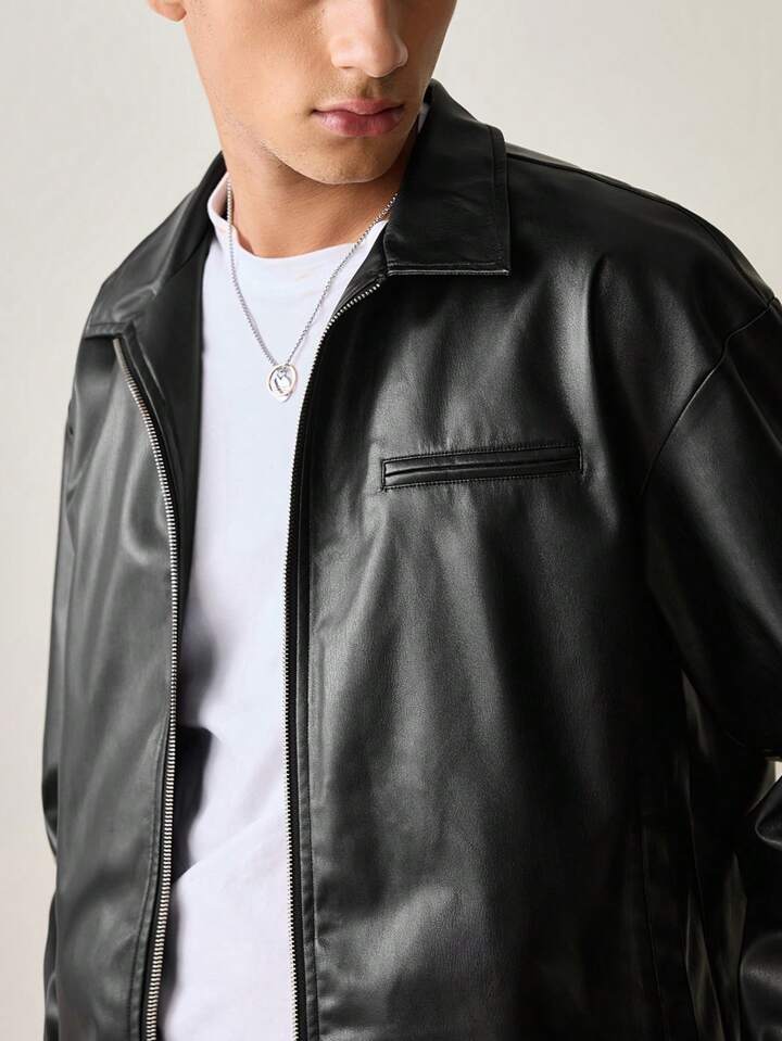 givawibe Men’s Black Faux Leather Jacket – Classic Zip-Up Streetwear Style