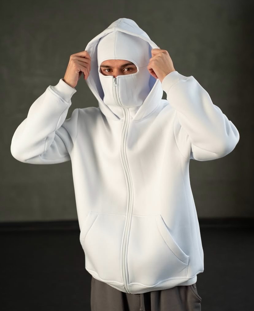 givawibe White Balaclava Hoodie – Streetwear Masked Pullover for Men & Women
