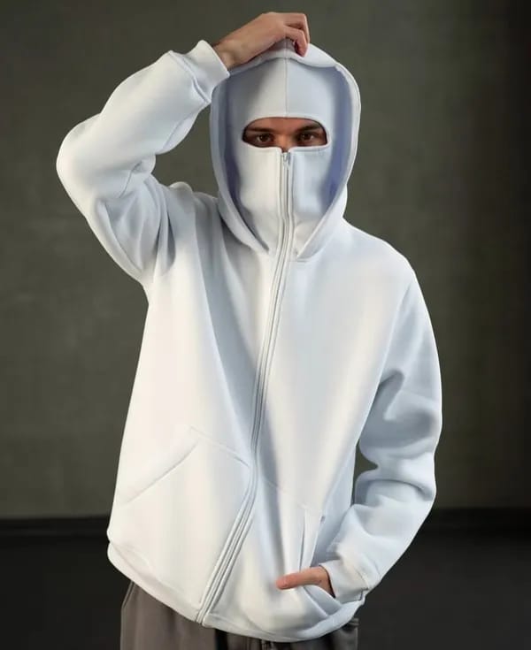 givawibe White Balaclava Hoodie – Streetwear Masked Pullover for Men & Women